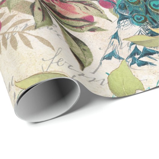  Blauwgroen pekock en roze Floral Cadeaupapier (Rol Hoek)