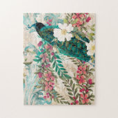  Blauwgroen pekock en roze Floral Legpuzzel (Verticaal)