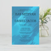 Blauwgroen penseelstreken Aangepaste BAR BAT MITZV Kaart (Staand voorkant)