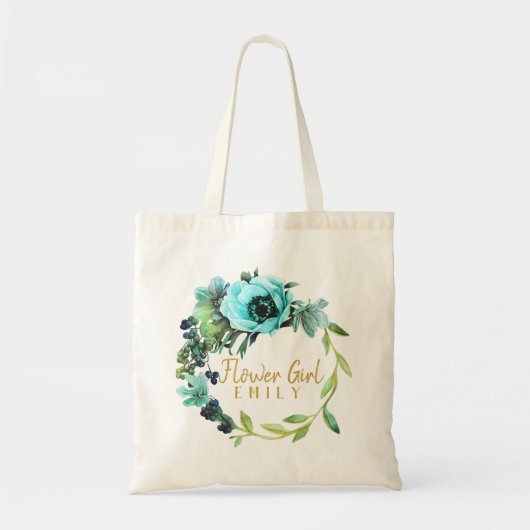 Blauwgroen Peony Wreath Bloemenmeisje Name ID456 Tote Bag (Voorkant)
