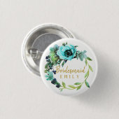 Blauwgroen Peony Wreath Bridesmaid Name ID456 Ronde Button 3,2 Cm (Voorkant /achterkant)