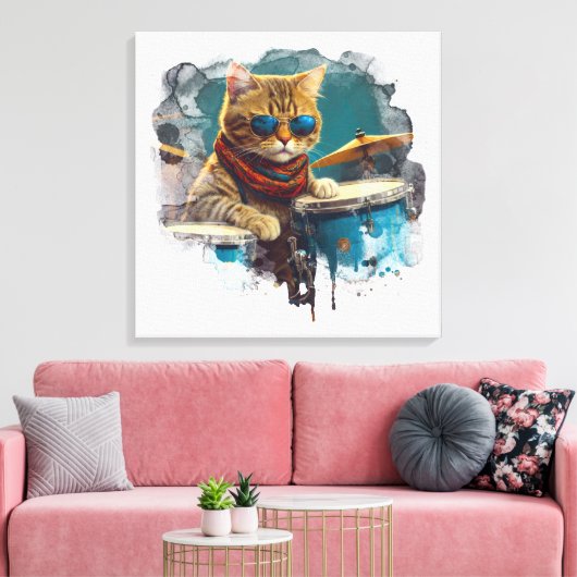 *~* BLAUWGROEN percussionist Cool Cat AP91 DRUMMER Canvas Afdruk (Insitu (Woonkamer))