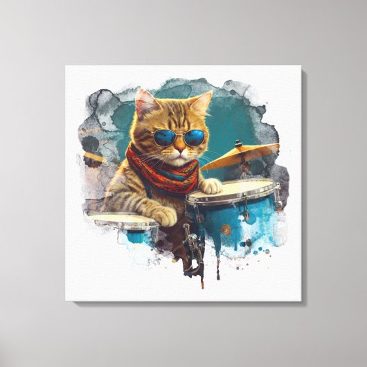 *~* BLAUWGROEN percussionist Cool Cat AP91 DRUMMER Canvas Afdruk (Voorkant)