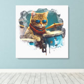 *~* BLAUWGROEN percussionist Cool Cat AP91 DRUMMER Canvas Afdruk (Insitu (Houten vloer))