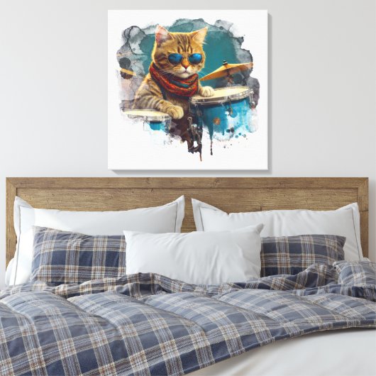 *~* BLAUWGROEN percussionist Cool Cat AP91 DRUMMER Canvas Afdruk (Insitu (Slaapkamer))