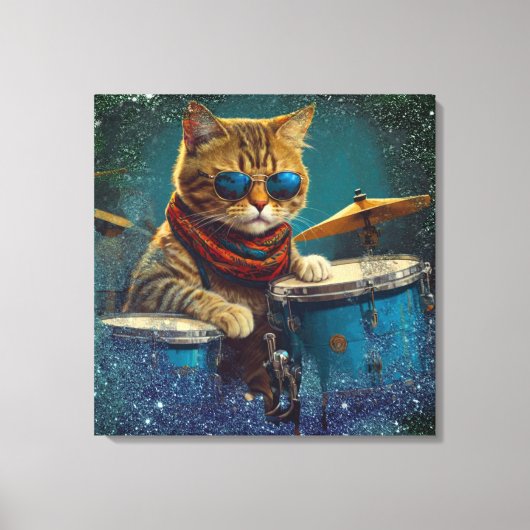 *~* BLAUWGROEN percussionist Cool Cat AP91 DRUMMER Canvas Afdruk (Voorkant)
