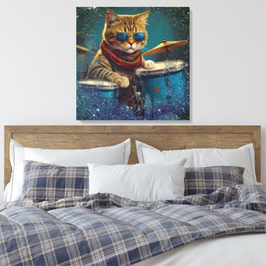 *~* BLAUWGROEN percussionist Cool Cat AP91 DRUMMER Canvas Afdruk (Insitu (Slaapkamer))