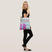 Blauwgroen perhout Roze Teenslippers Canvas tas (Op model)