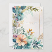 Blauwgroen Perzik Bloemen Greenery Goud bruiloft u Kaart (Achterkant)