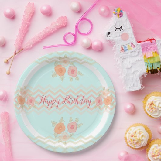 Blauwgroen perzik en roze Bord van Florence (Feest)