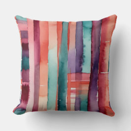 Blauwgroen perzik roze bordeaux en paarse abstract kussen