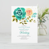 Blauwgroen perzik Rozen bloemenbruiloft Kaart (Staand voorkant)