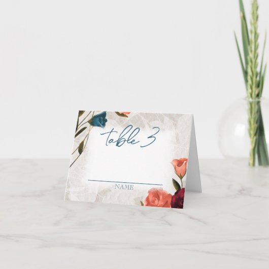 Blauwgroen, perzik Rozen gevouwen bruiloft tafel n Notitiekaartje (Voorkant)