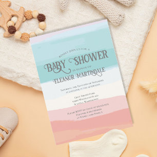 Blauwgroen perzik Waterverf Genderneutraal Baby sh Kaart