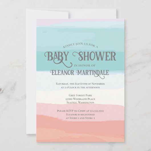 Blauwgroen perzik Waterverf Genderneutraal Baby sh Kaart (Voorkant)