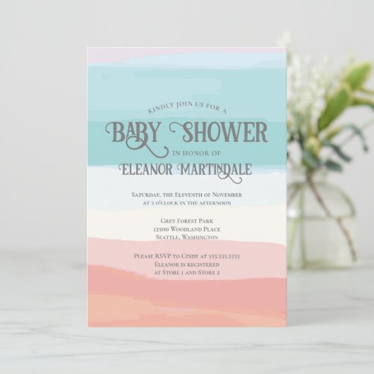 Blauwgroen perzik Waterverf Genderneutraal Baby sh Kaart (Staand voorkant)