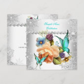 Blauwgroen perzikruitvlinder Silver White Celebrat Kaart (Voorkant / Achterkant)