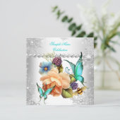 Blauwgroen perzikruitvlinder Silver White Celebrat Kaart (Staand voorkant)