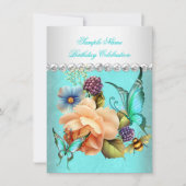 Blauwgroen Perzische Rozen Boterfly Birthday Kaart (Voorkant)