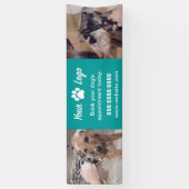 Blauwgroen Pet Business Banner met 2 foto's en Log (Verticaal)