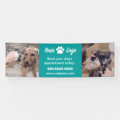 Blauwgroen Pet Business Banner met 2 foto's en Log (Horizontaal)