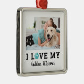 Blauwgroen Pet Paw Print Custom Hondenras Foto Metalen Ornament (Rechts)