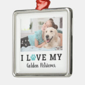 Blauwgroen Pet Paw Print Custom Hondenras Foto Metalen Ornament (Links)