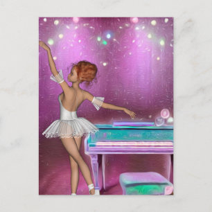 Blauwgroen Pianoroze achtergrond en Ballerina Briefkaart