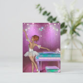 Blauwgroen Pianoroze achtergrond en Ballerina Briefkaart (Staand voorkant)
