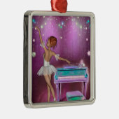 Blauwgroen Pianoroze achtergrond en Ballerina Metalen Ornament (Rechts)