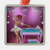 Blauwgroen Pianoroze achtergrond en Ballerina Metalen Ornament (Voorkant)