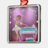 Blauwgroen Pianoroze achtergrond en Ballerina Metalen Ornament (Links)
