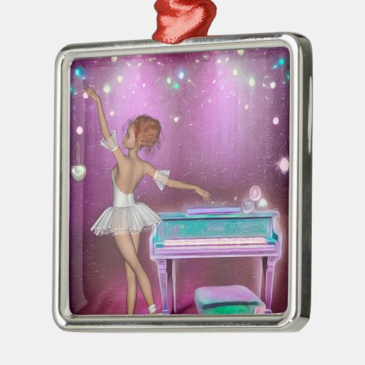 Blauwgroen Pianoroze achtergrond en Ballerina Metalen Ornament (Links)