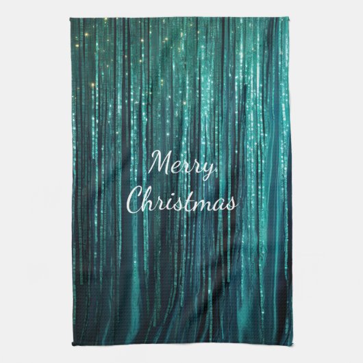 Blauwgroen Pine Green Tinsel Christmas Theedoek (Verticaal)
