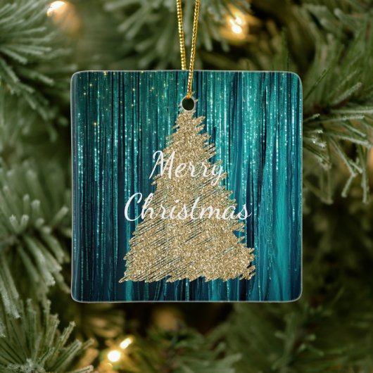 Blauwgroen Pine Green Tinsel Gouden Kerstboom Keramisch Ornament (Boom)
