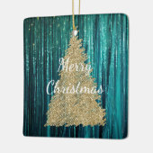 Blauwgroen Pine Green Tinsel Gouden Kerstboom Keramisch Ornament (Links)