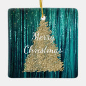 Blauwgroen Pine Green Tinsel Gouden Kerstboom Keramisch Ornament (Voorkant)