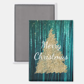 Blauwgroen Pine Green Tinsel Gouden Kerstboom Magneet (Voorkant / Achterkant)