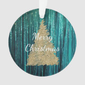 Blauwgroen Pine Green Tinsel Gouden Kerstboom Ornament (voorkant)