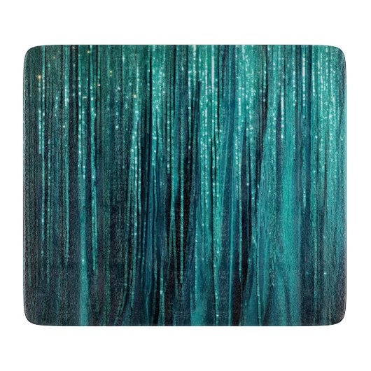 Blauwgroen Pine Green Tinsel Gouden Kerstboom Snijplank (Voorkant)