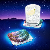 Blauwgroen Pink Horse Mountain Waterval Onderzette Kartonnen Onderzetters