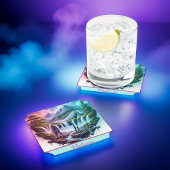 Blauwgroen Pink Horse Mountain Waterval Onderzette Kartonnen Onderzetters