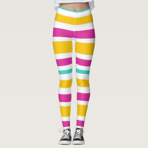 Blauwgroen, PInk, Oranje en Witte Gestreepte Leggi Leggings