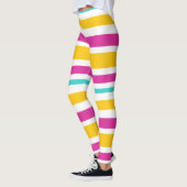 Blauwgroen, PInk, Oranje en Witte Gestreepte Leggi Leggings (Links)