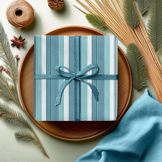 Blauwgroen Pinstripe Kerstpatroon#28 ID1009 Cadeaupapier