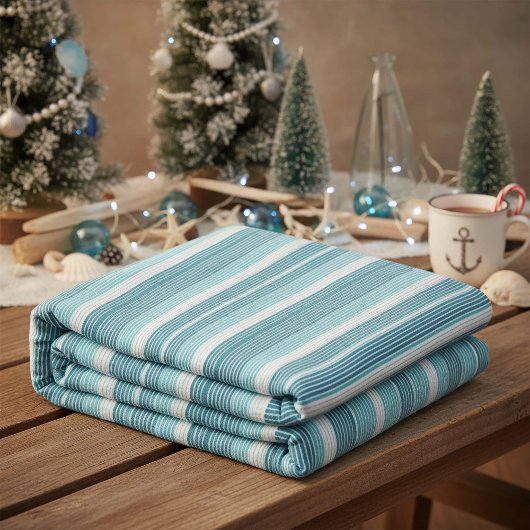 Blauwgroen Pinstripe Kerstpatroon#28 ID1009 Fleece Deken