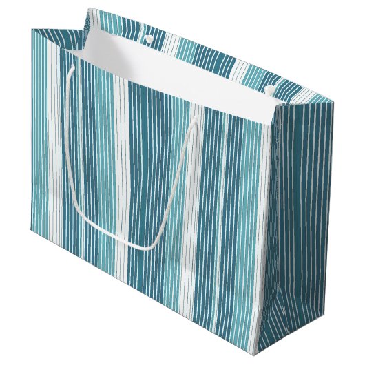 Blauwgroen Pinstripe Kerstpatroon#28 ID1009 Groot Cadeauzakje (Voorkant Gekanteld)