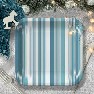 Blauwgroen Pinstripe Kerstpatroon#28 ID1009 Papieren Bordje