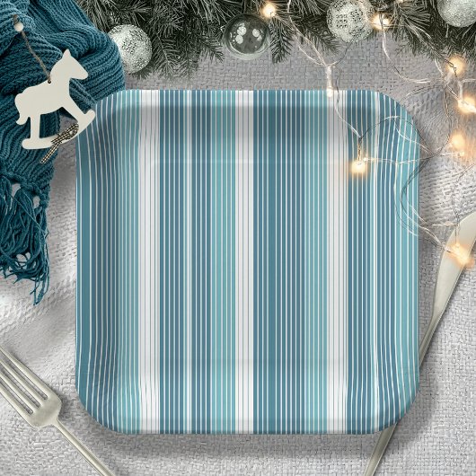 Blauwgroen Pinstripe Kerstpatroon#28 ID1009 Papieren Bordje