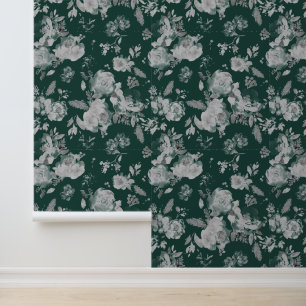 Blauwgroen Pioen Bloemen Waterverf Botanisch Behang